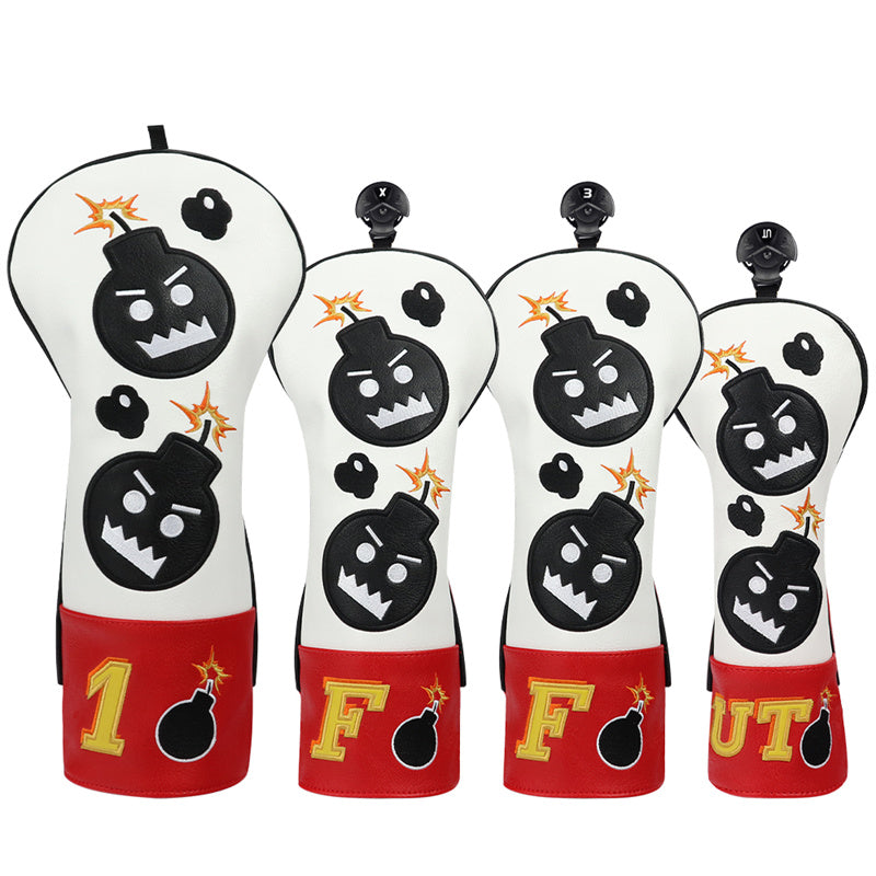 Red White Leather Angry Bombs Golf Head Covers