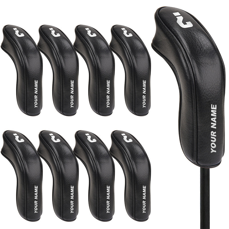 Black Leather White Numbers Golf Club Hybrid Iron Head Covers Set 9 PCS - Craftsman Golf