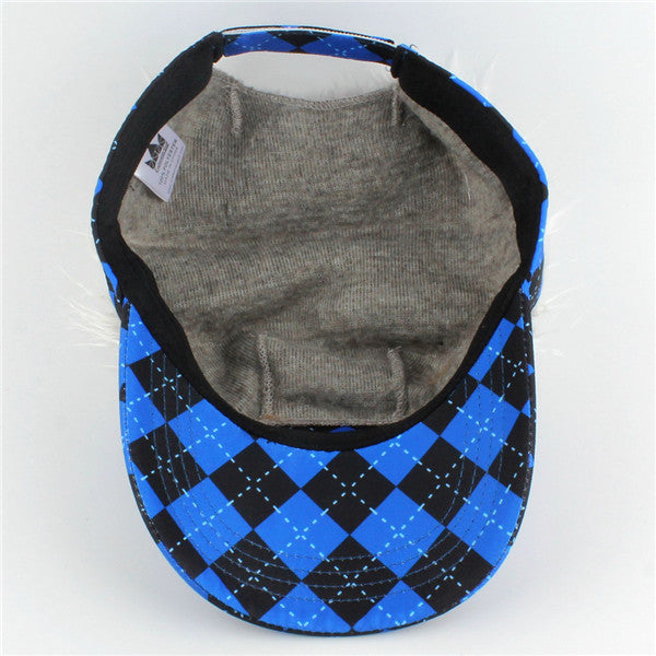 Blue & Black Argyle Fake Hair Cap (Gray/Brown Hair) - CraftsmanGolf