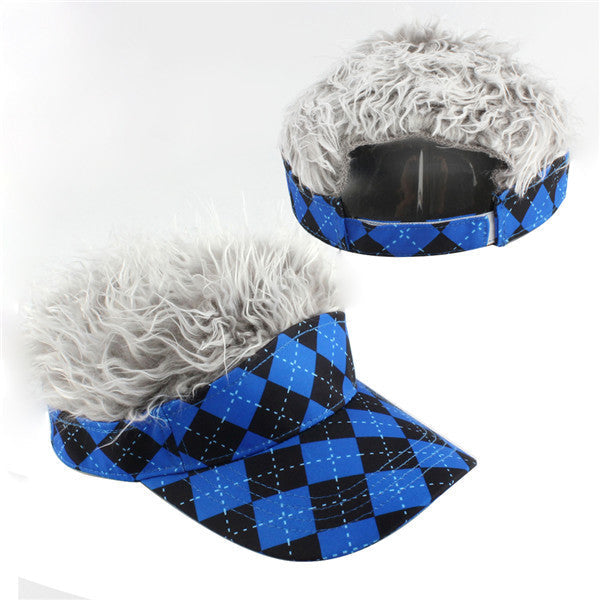 Blue & Black Argyle Fake Hair Cap (Gray/Brown Hair) - CraftsmanGolf