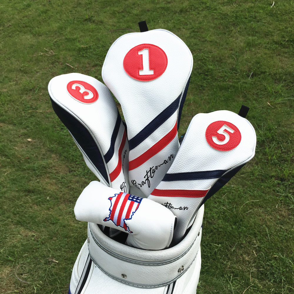 White Blue Red Wood Head Cover - CraftsmanGolf