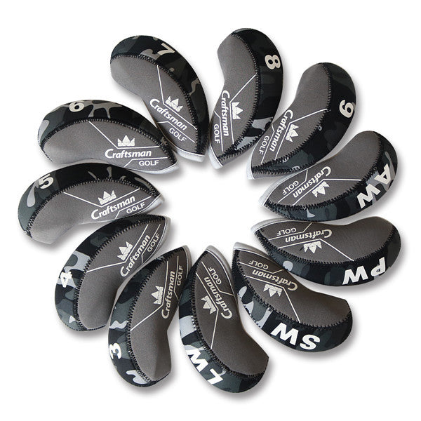 Black&Grey Camouflage Neoprene Iron Head Cover Set - CraftsmanGolf