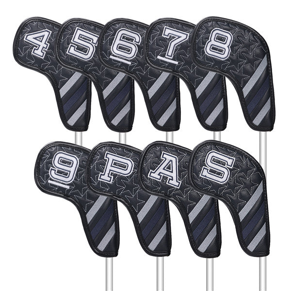 Black Leather Extended Version Classic Iron Head Cover Set (4-9,P,A,S) -Craftsman Golf