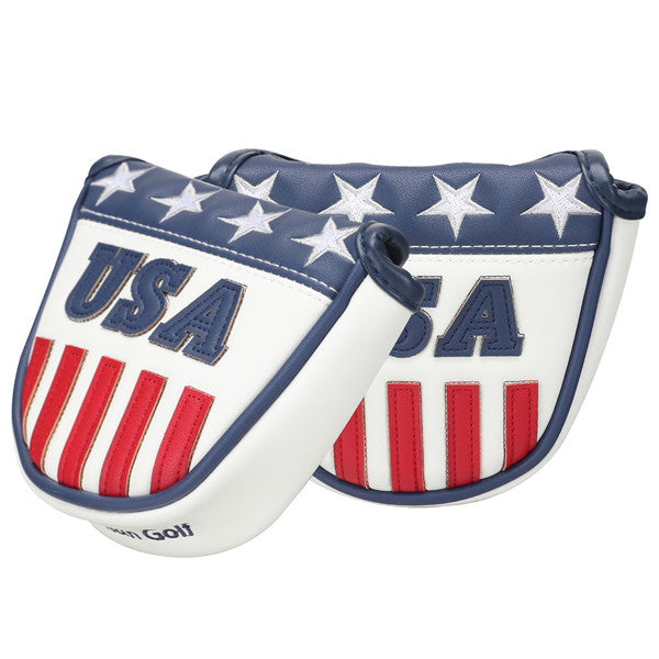 Blue White Leather With Red Stripes Mallet Putter Headcover