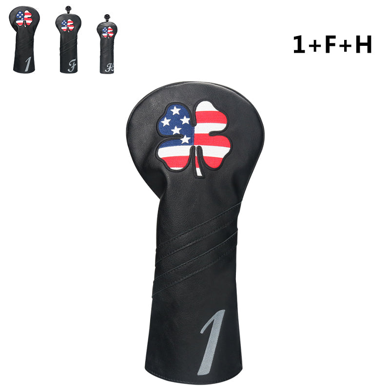 Custom Black Leather Lucky Clover Golf Headcovers - CraftsmanGolf