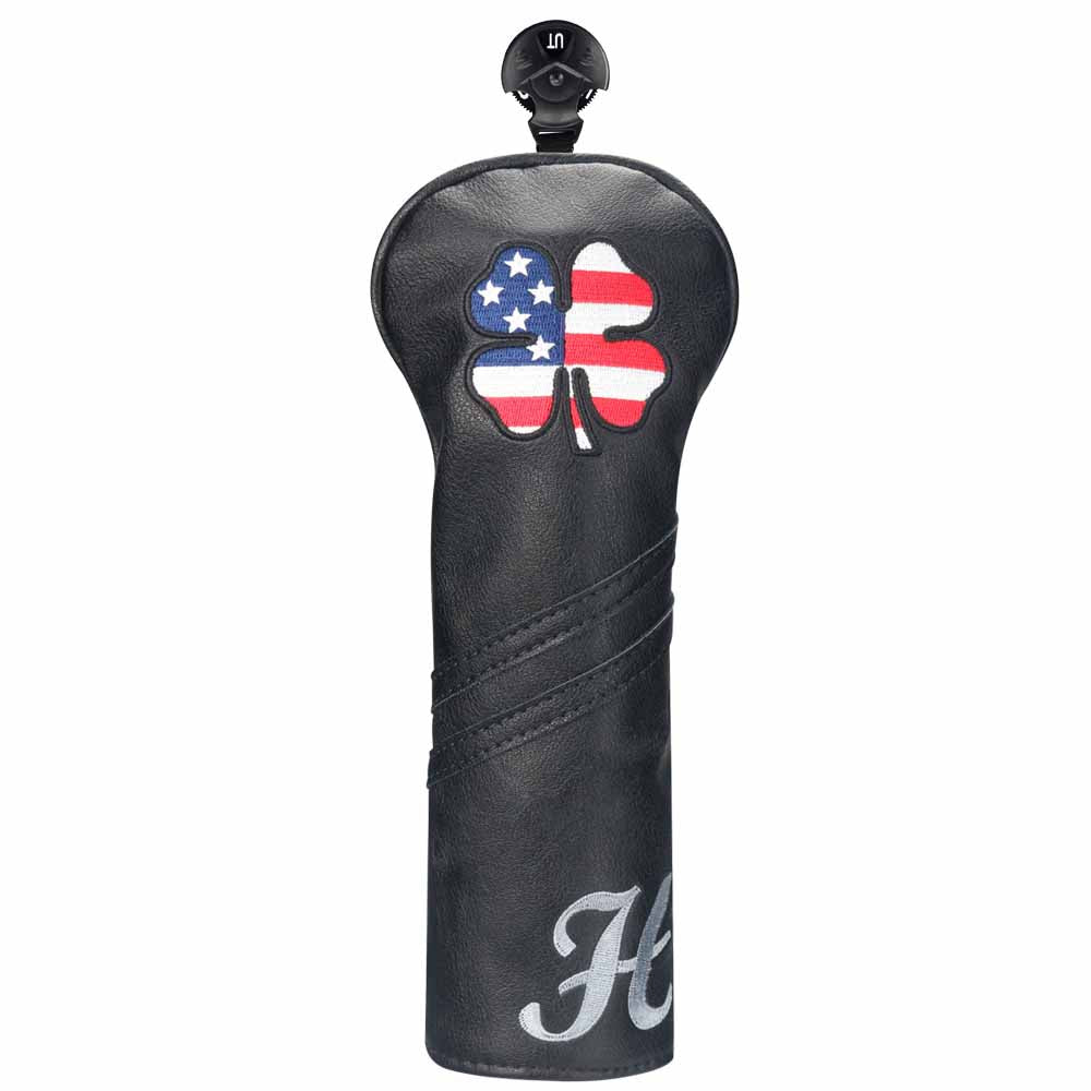 Custom Black Leather Lucky Clover Golf Headcovers - CraftsmanGolf