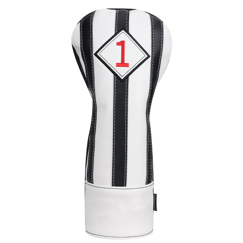 Craftsman Golf® Custom Your Name Black & White Stripe Leather Golf Head Covers