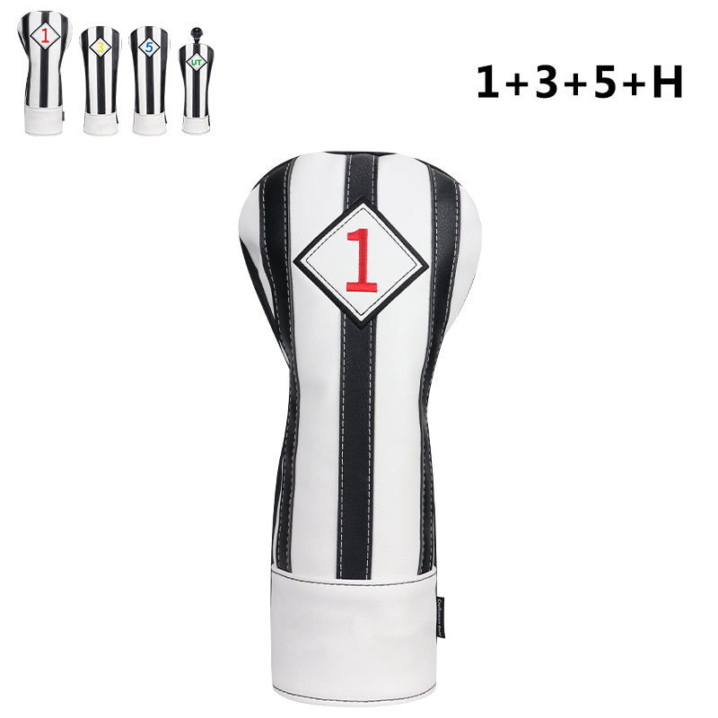 Craftsman Golf® Custom Your Name Black & White Stripe Leather Golf Head Covers