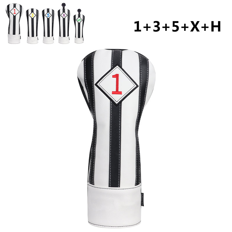 Craftsman Golf® Custom Your Name Black & White Stripe Leather Golf Head Covers