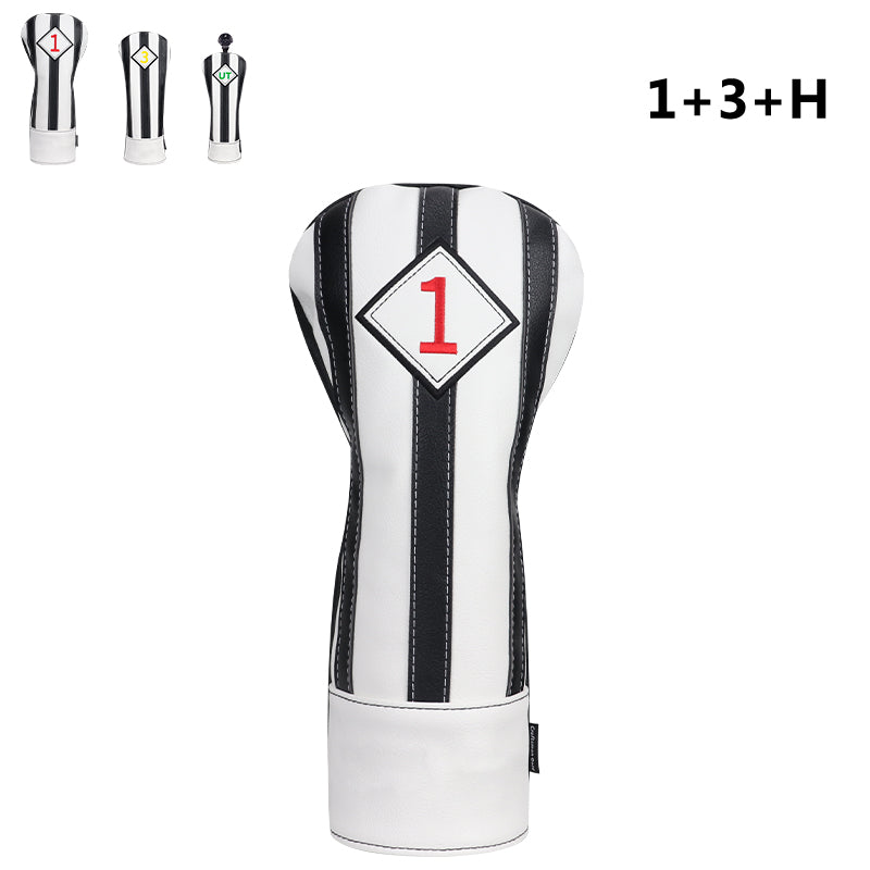 Craftsman Golf® Custom Your Name Black & White Stripe Leather Golf Head Covers