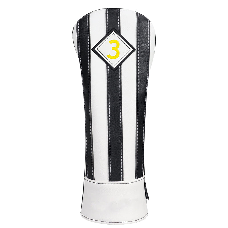 Craftsman Golf® Custom Your Name Black & White Stripe Leather Golf Head Covers