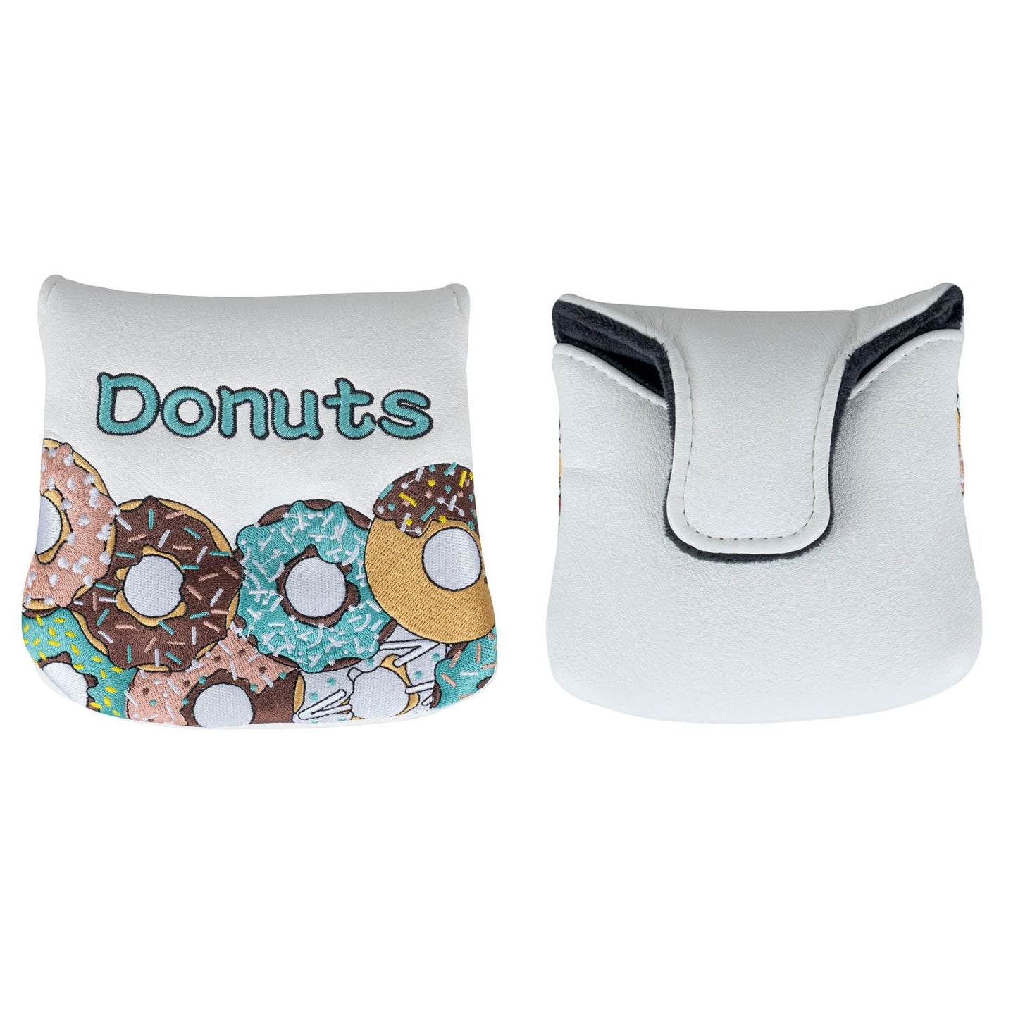 Donuts White Leather Golf Club Large Mallet Putter Head Cover With Magnet Closure - Craftsman Golf