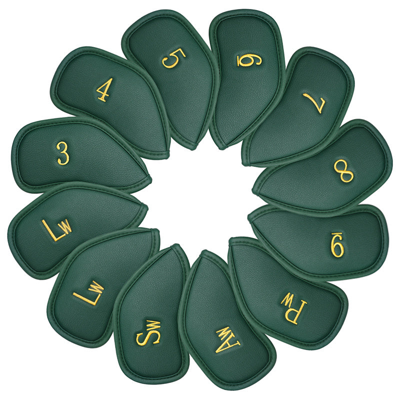 Gold Numbers Embroidered Black Leather Iron Head Cover Set -Craftsman Golf
