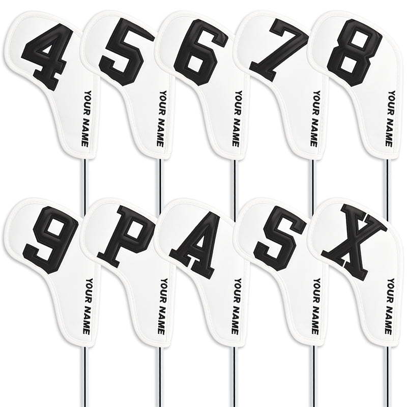 Personalized Large Number White Leather Iron Head Covers With Your Name 10pcs