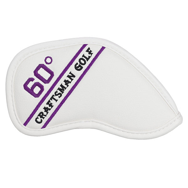 Colorful Embroidery Protective White Leather Wedge Iron Headcover 48° 50° 52° 54° 56° 58° 60° 62° 64°