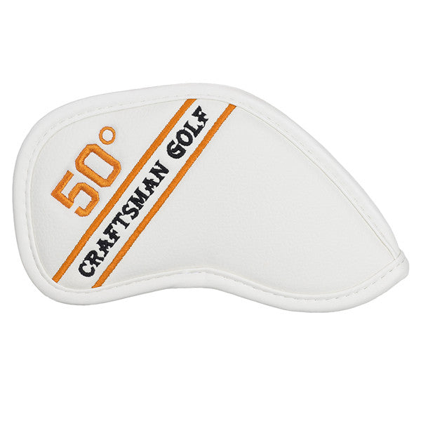Colorful Embroidery Protective White Leather Wedge Iron Headcover 48° 50° 52° 54° 56° 58° 60° 62° 64°