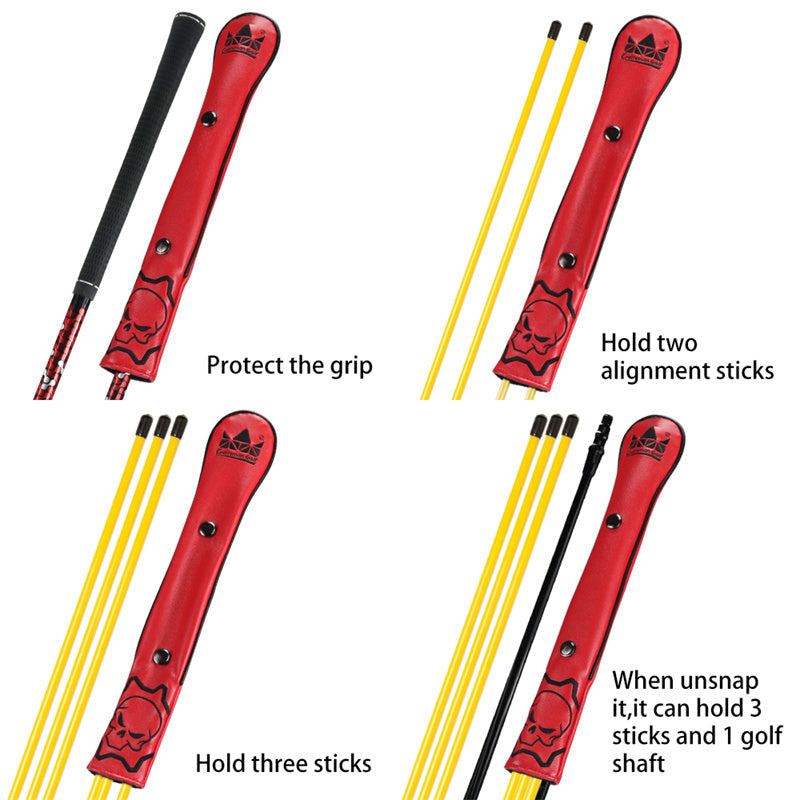 Black leather Skull Alignment Stick Covers with Snap Button - CraftsmanGolf