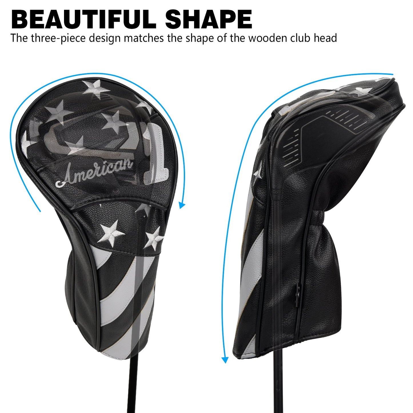 Stars and Stripes Black Leather Golf Wood Head Cover
