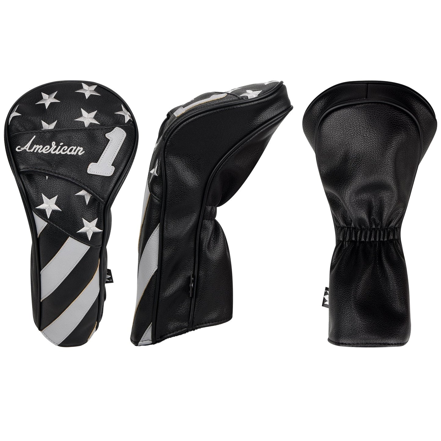 Stars and Stripes Black Leather Golf Wood Head Cover