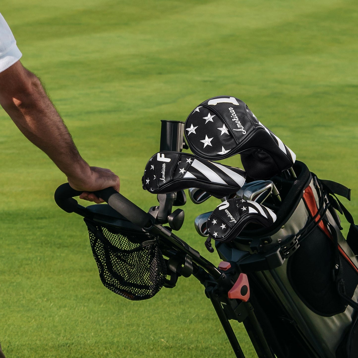 Stars and Stripes Black Leather Golf Wood Head Cover