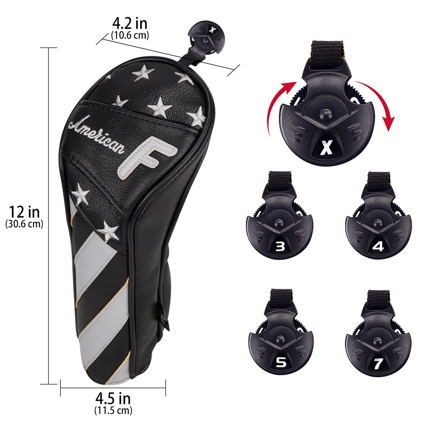 Stars and Stripes Black Leather Golf Wood Head Cover