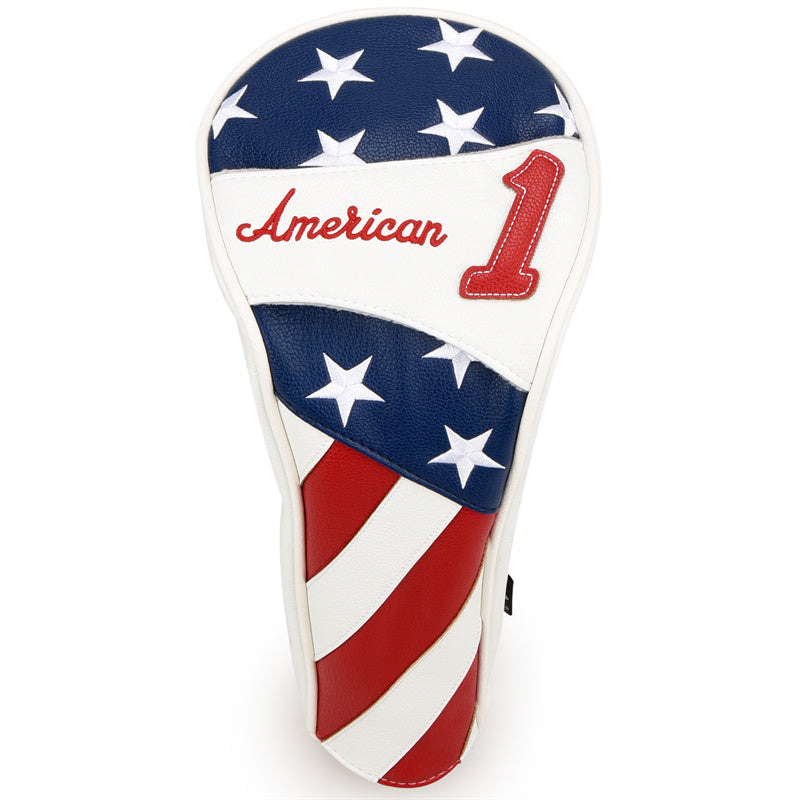 Stars and Stripes White Leather Golf Wood Head Cover
