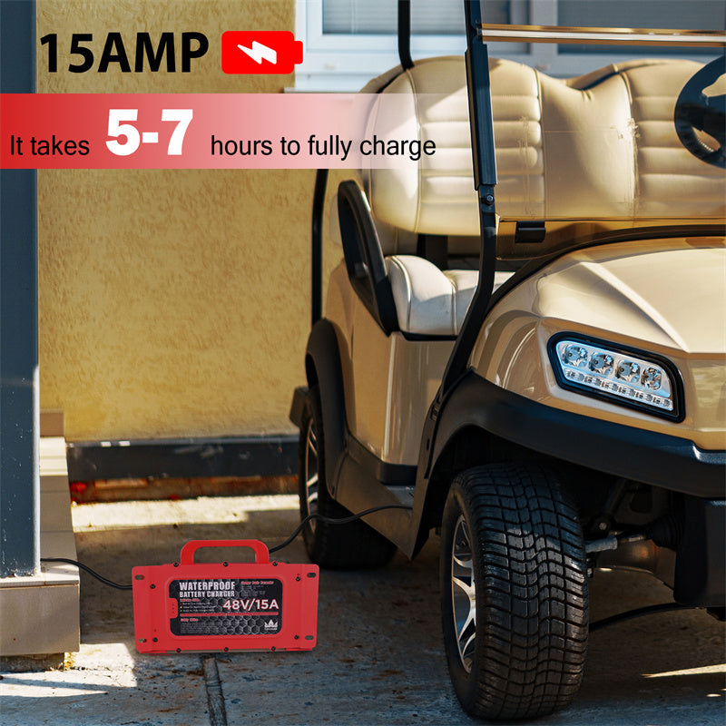 Waterproof EZGO 15 AMP 48 Volt Golf Cart Battery Charger TXT RXV With 3-Pin Handle Plug - Craftsman golf