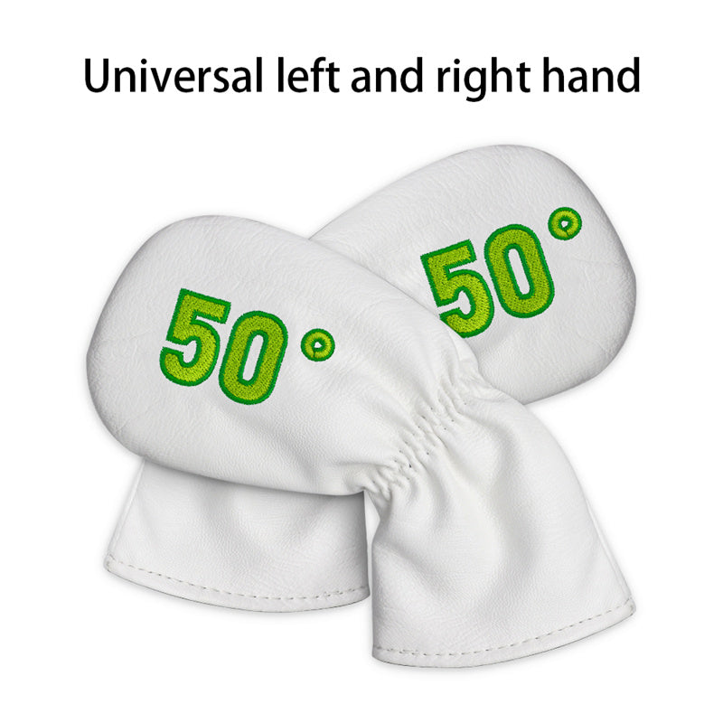 White Leather Both Sides Embroidered Wedge Iron Head Covers