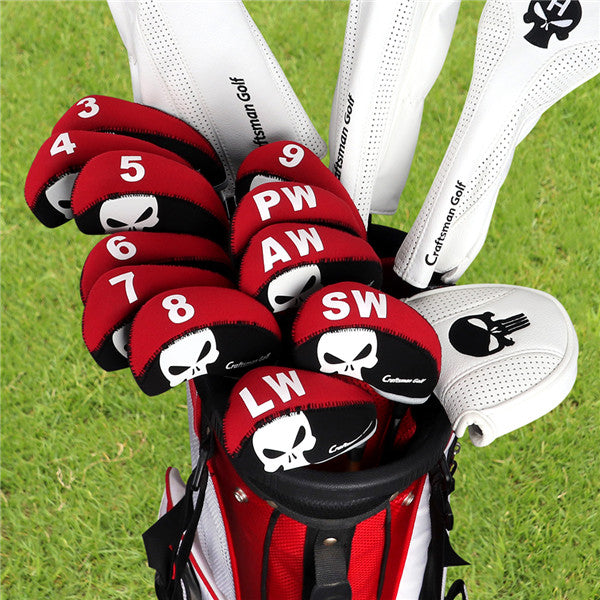 Red&Black Skull Neoprene Iron Head Cover Set (3-9,P,A,S,L) - CraftsmanGolf