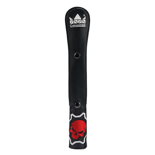 Black leather Skull Alignment Stick Covers with Snap Button - CraftsmanGolf