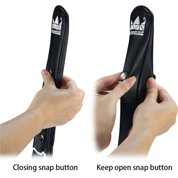 Black leather Skull Alignment Stick Covers with Snap Button - CraftsmanGolf