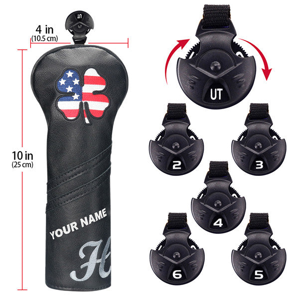 Custom Black Leather Lucky Clover Golf Headcovers - CraftsmanGolf