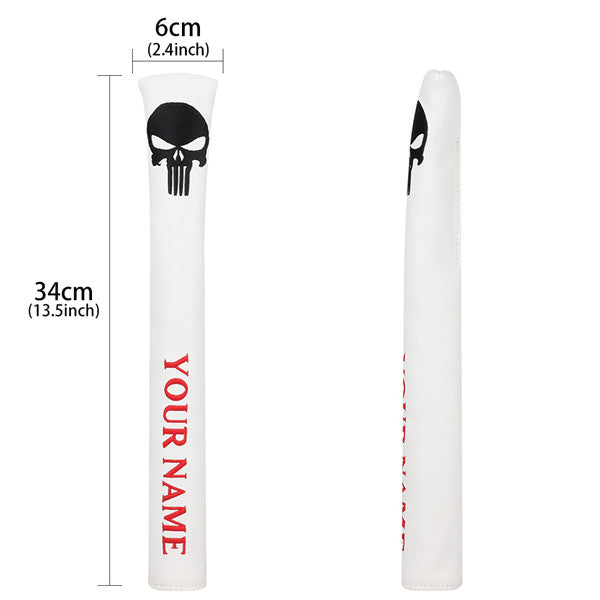 Custom Skull White Leather Alignment Stick Cover - CraftsmanGolf