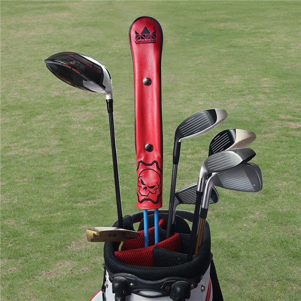 Black leather Skull Alignment Stick Covers with Snap Button - CraftsmanGolf