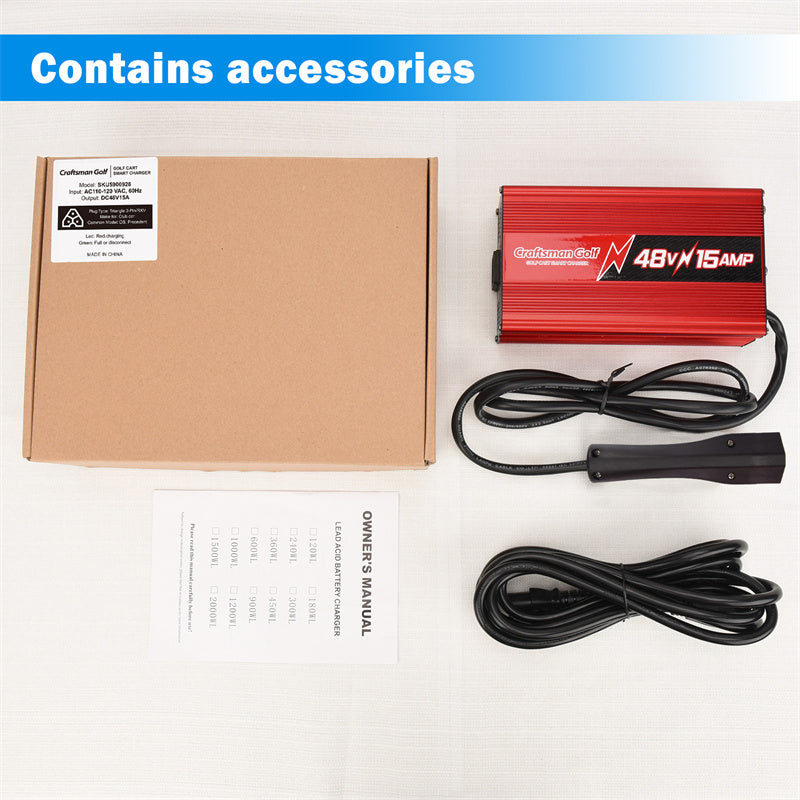 EZGO 15 AMP 48 Volt Golf Cart Battery Charger TXT & RXV With 3-Pin Handle Plug-Craftsman Golf