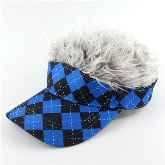 Blue & Black Argyle Fake Hair Cap (Gray/Brown Hair) - CraftsmanGolf