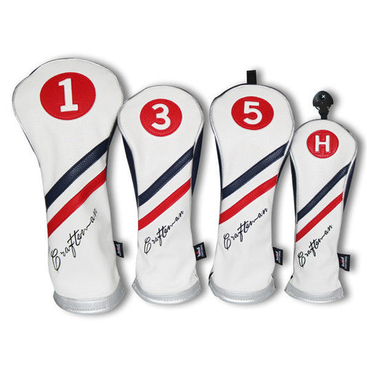 White Blue Red Wood Head Cover - CraftsmanGolf