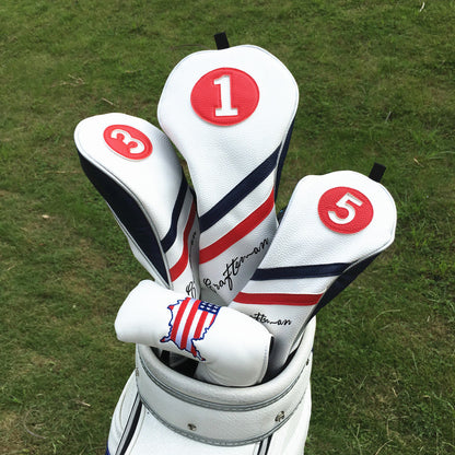 White Blue Red Wood Head Cover - CraftsmanGolf