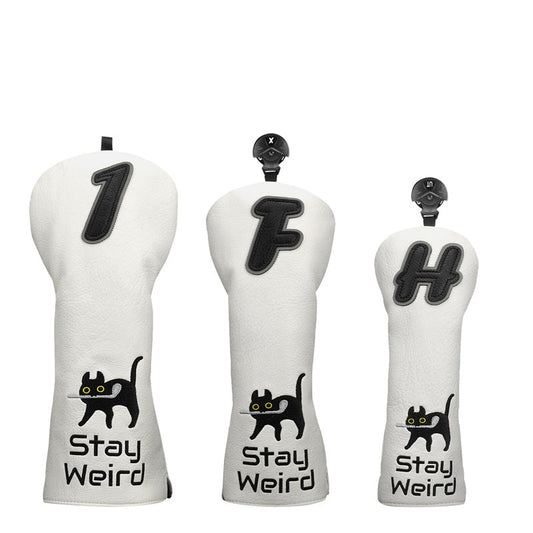 Black Cat Leather Golf Head Covers Set, Driver, Fairway and Hybrid.