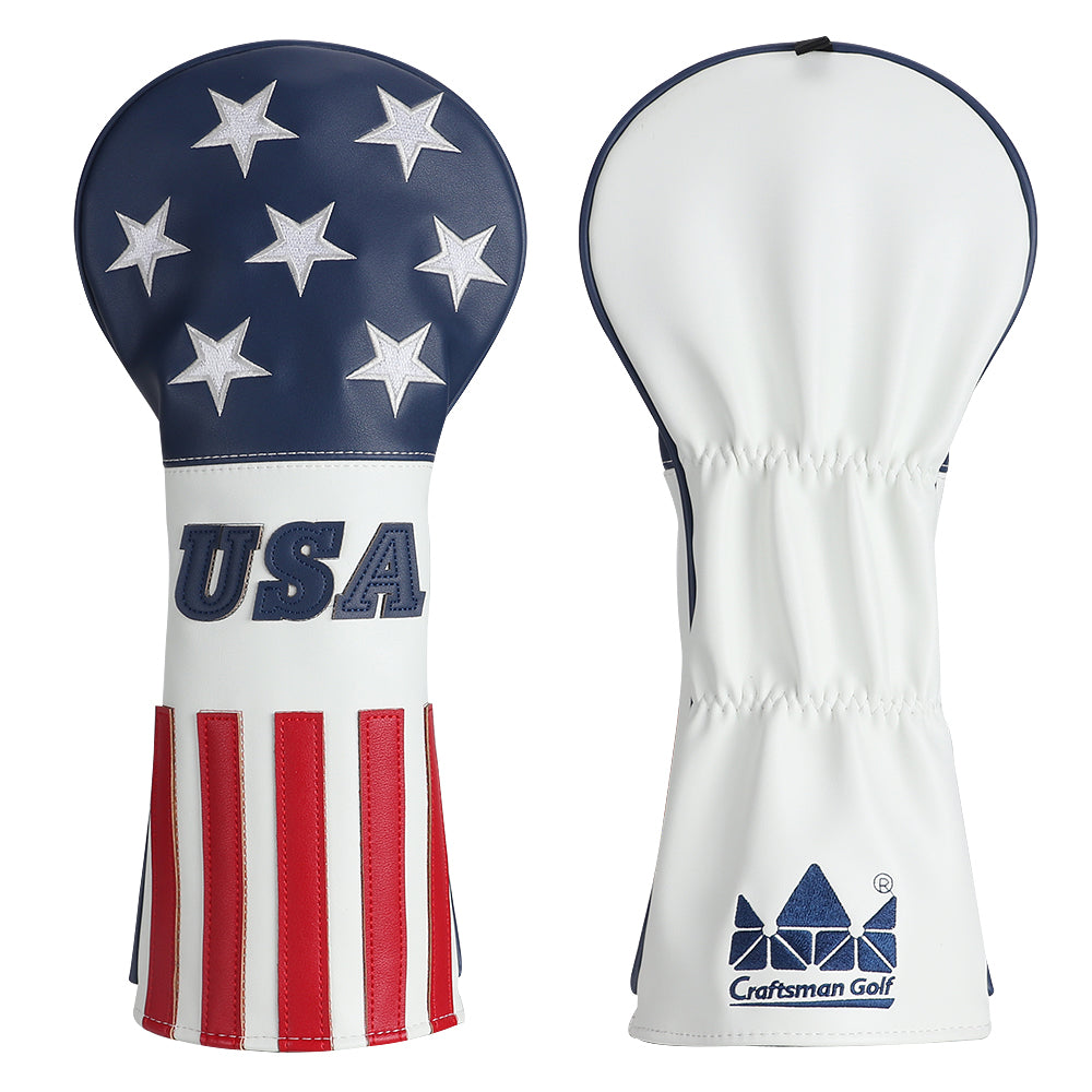 Craftsman Golf Blue White Leather With Red Stripes Golf Head Covers