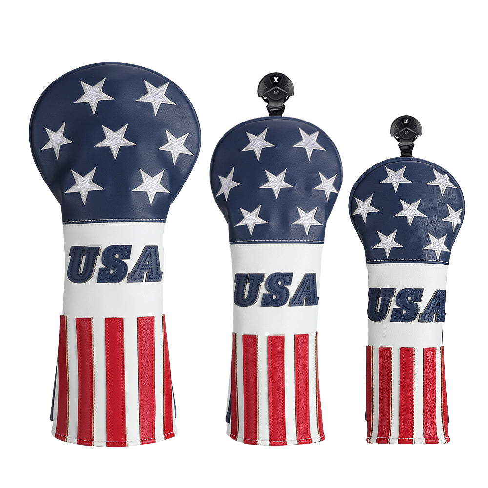 Craftsman Golf Blue White Leather With Red Stripes Golf Head Covers