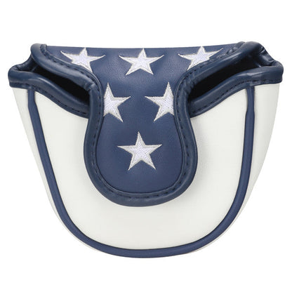 Blue White Leather With Red Stripes Mallet Putter Headcover