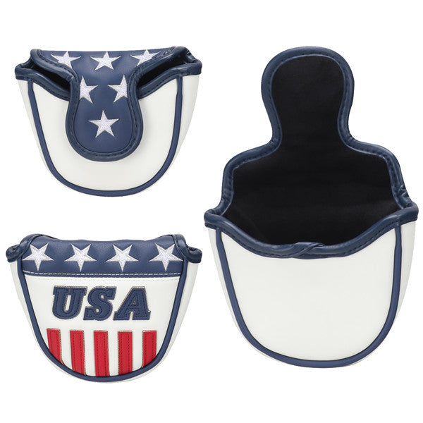 Blue White Leather With Red Stripes Mallet Putter Headcover
