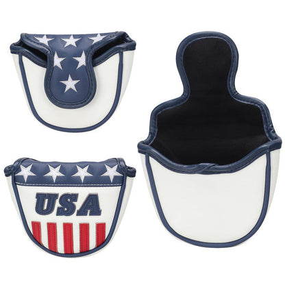 Blue White Leather With Red Stripes Mallet Putter Headcover