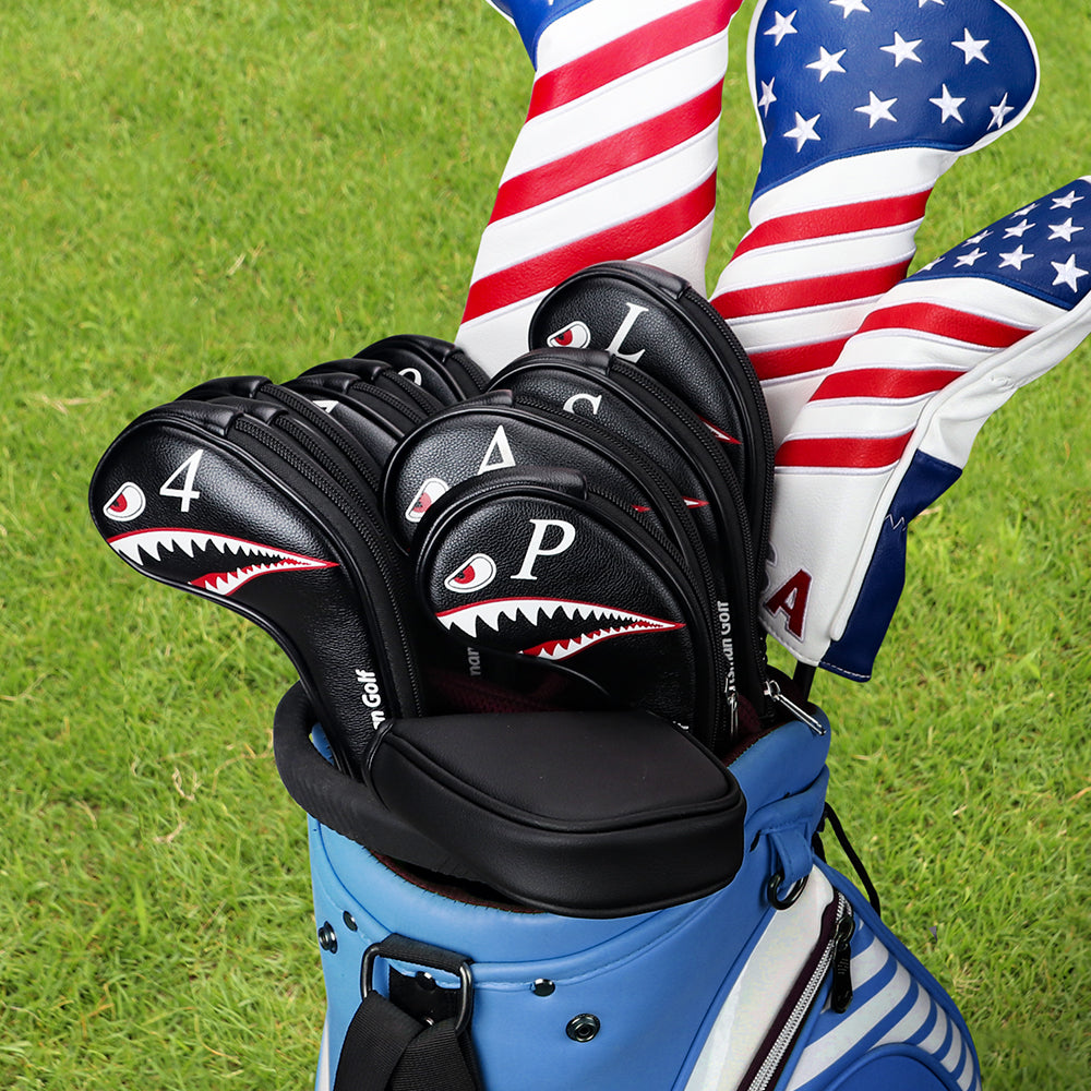 Both Sides Number Printing Shark Zipper Iron Head Cover Set - Craftsman Golf