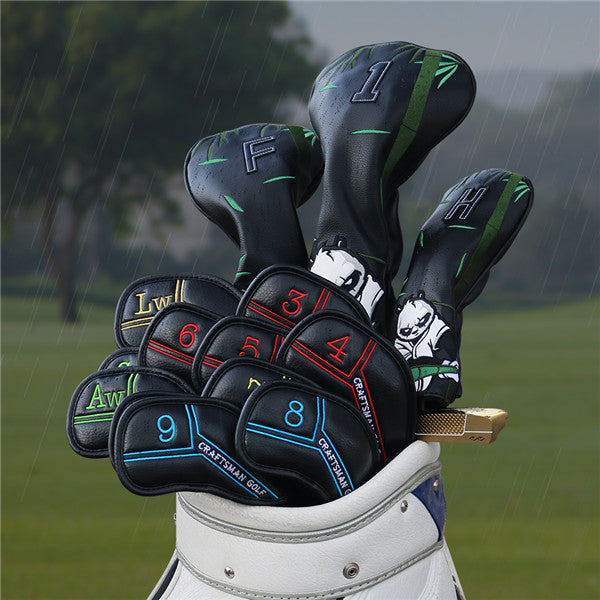 Colorful Number Black Leather Golf Iron Head Cover Set
