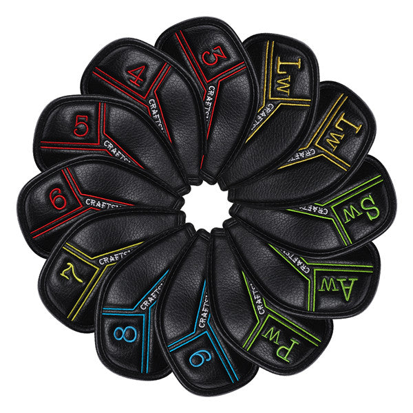 Colorful Number Black Leather Golf Iron Head Cover Set