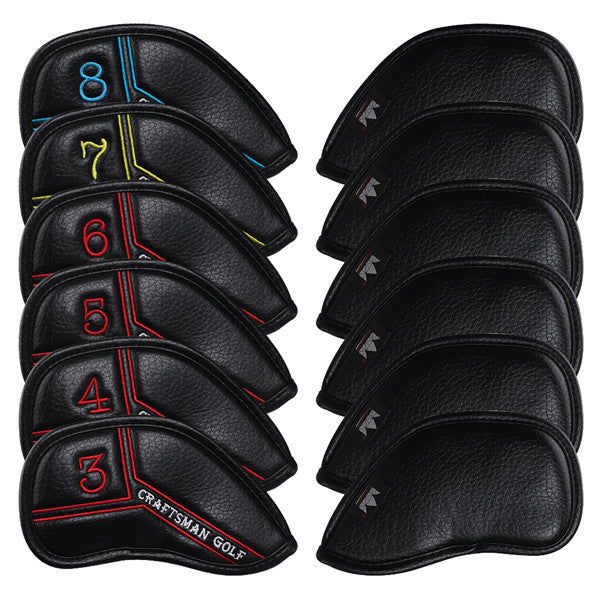 Colorful Number Black Leather Golf Iron Head Cover Set