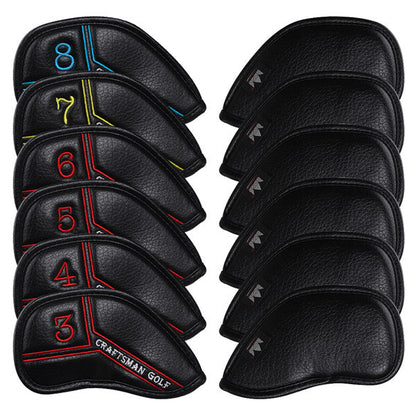 Colorful Number Black Leather Golf Iron Head Cover Set