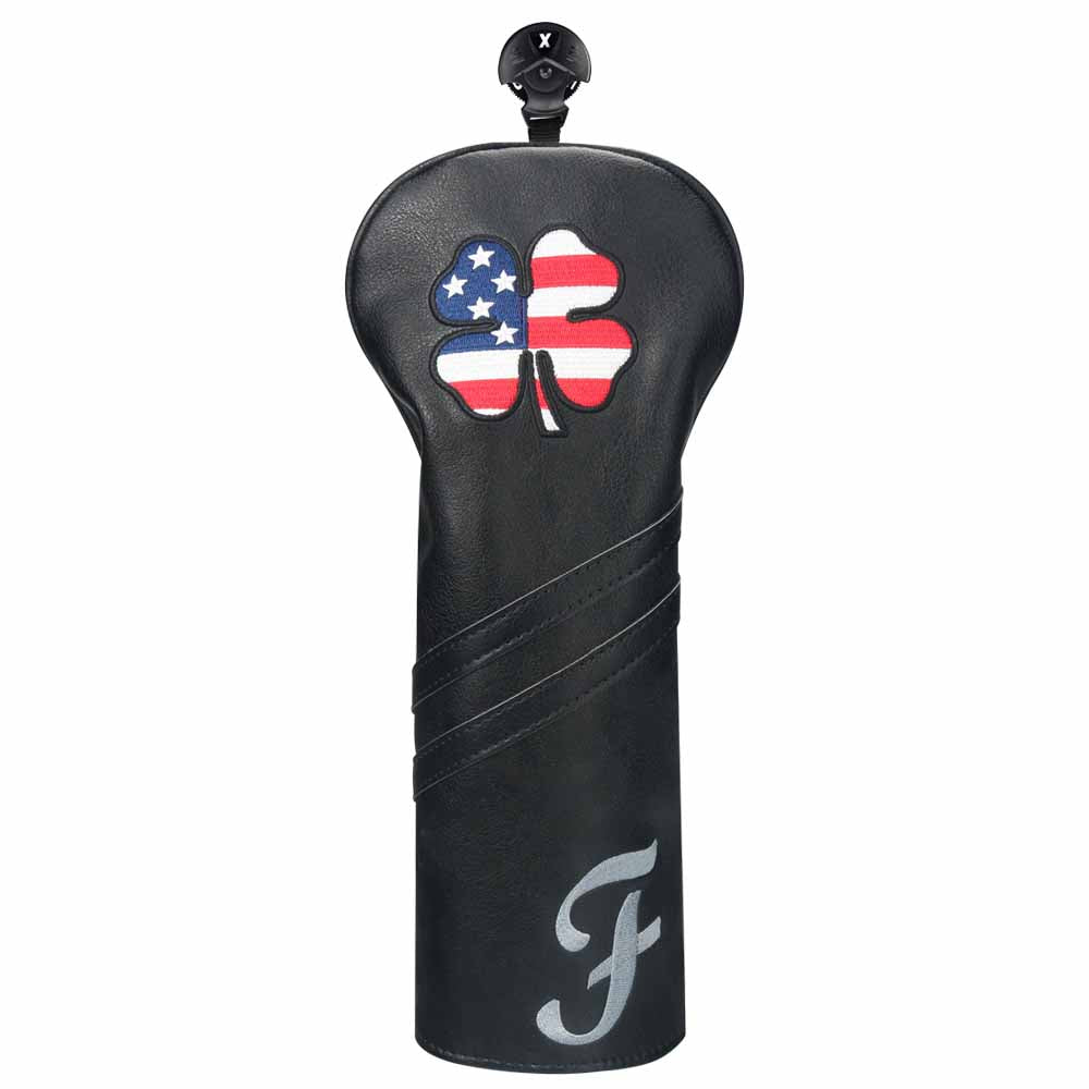 Custom Black Leather Lucky Clover Golf Headcovers - CraftsmanGolf